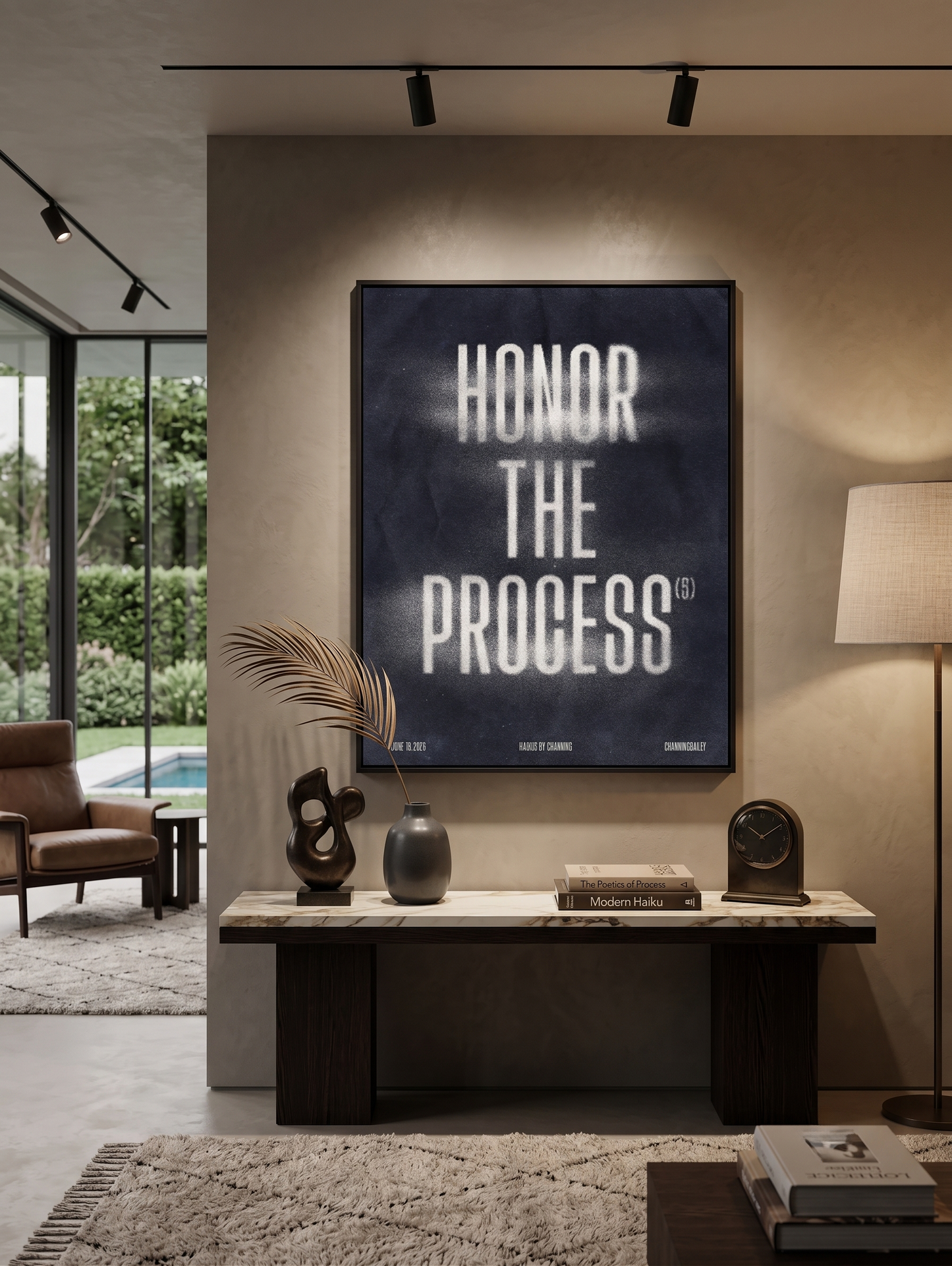 Framed Honor The Process fine art print by Channing Bailey displayed in a modern luxury interior as contemporary wall art.