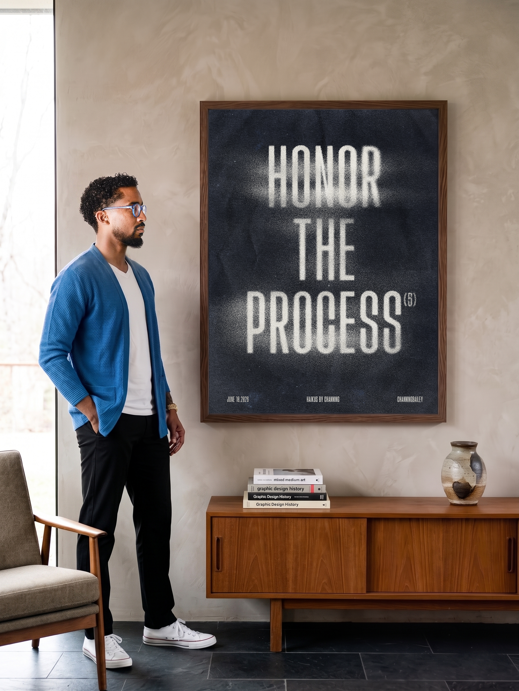 Framed Honor The Process fine art print by Channing Bailey displayed in a modern luxury interior as contemporary wall art.